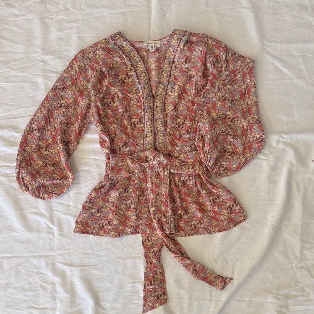 Max Studio Rose Floral Tie-Waist Blouse